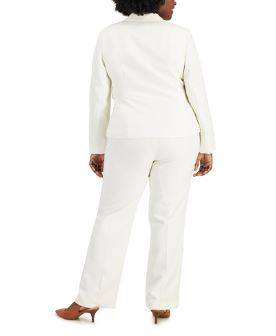 Le Suit Plus Size Button-front Side-zip Pantsuit In Granite Heather