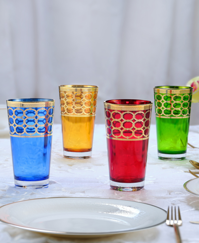 Lorren Home Trends Multicolor High Ball With Gold-tone Rings, Set Of 4 In Multi
