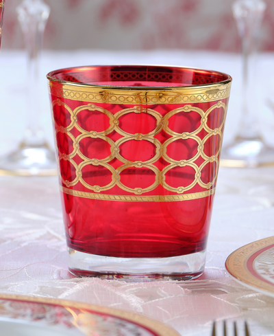 Lorren Home Trends Deep Red Colored Double Old Fashion With Gold-tone Rings, Set Of 4 In Red