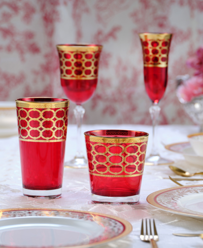 Lorren Home Trends Deep Red Colored Double Old Fashion With Gold-tone Rings, Set Of 4 In Red