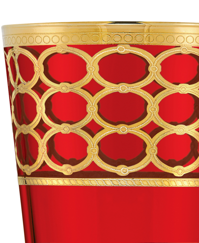 Lorren Home Trends Deep Red Colored Double Old Fashion With Gold-tone Rings, Set Of 4 In Red