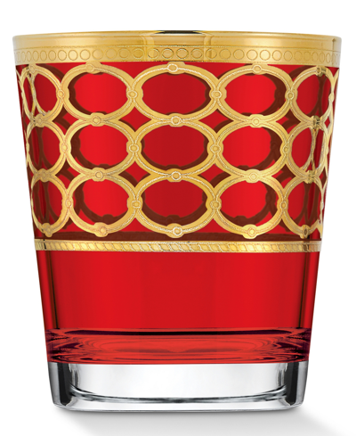 Lorren Home Trends Deep Red Colored Double Old Fashion With Gold-tone Rings, Set Of 4 In Red