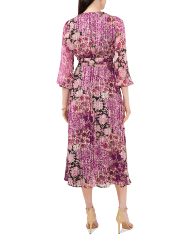 Shop Msk Petite Printed Belted Midi Dress In Purple Multi