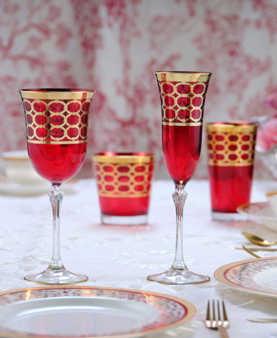 Shop Lorren Home Trends Deep Red Colored Champagne Flutes With Gold-tone Rings, Set Of 4