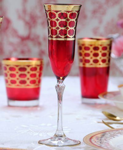 Lorren Home Trends Deep Red Colored Champagne Flutes With Gold-tone Rings, Set Of 4 In Red
