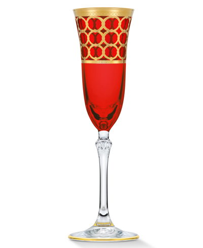 Shop Lorren Home Trends Deep Red Colored Champagne Flutes With Gold-tone Rings, Set Of 4