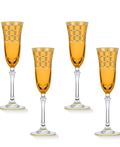 Shop Lorren Home Trends Amber Color Champagne Flutes With Gold-tone Rings, Set Of 4