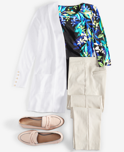 Jm Collection Womens Flyaway Cardigan Jacquard Top Woven Pull On Pants Created For Macys In Bright White
