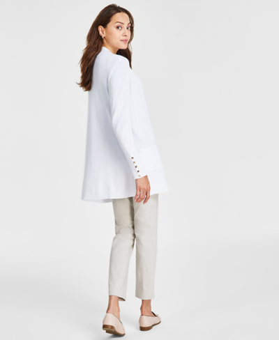 Jm Collection Womens Flyaway Cardigan Jacquard Top Woven Pull On Pants Created For Macys In Bright White