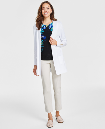 Jm Collection Womens Flyaway Cardigan Jacquard Top Woven Pull On Pants Created For Macys In Bright White