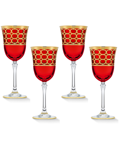 Lorren Home Trends Deep Red Colored White Wine Goblet With Gold-tone Rings, Set Of 4 In Red