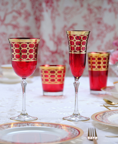 Lorren Home Trends Deep Red Colored White Wine Goblet With Gold-tone Rings, Set Of 4 In Red
