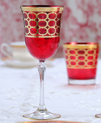 Lorren Home Trends Deep Red Colored White Wine Goblet With Gold-tone Rings, Set Of 4 In Red