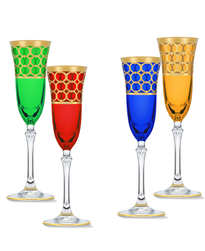 Shop Lorren Home Trends Multicolor Champagne Flutes With Gold-tone Rings, Set Of 4