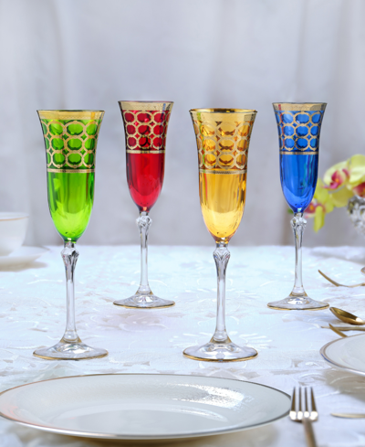 Lorren Home Trends Multicolor Champagne Flutes With Gold-tone Rings, Set Of 4 In Multi