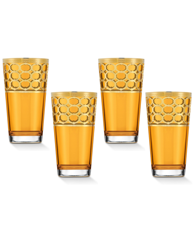 Lorren Home Trends Amber Color High Ball With Gold-tone Rings, Set Of 4 In Gold