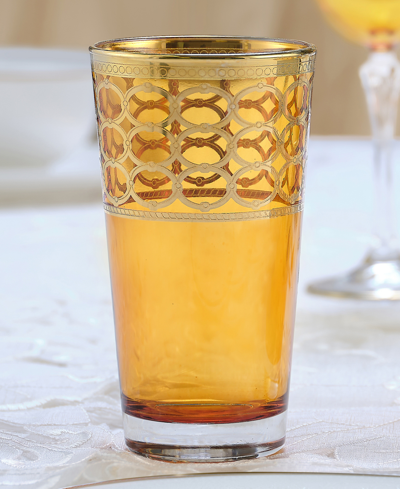 Lorren Home Trends Amber Color High Ball With Gold-tone Rings, Set Of 4 In Gold