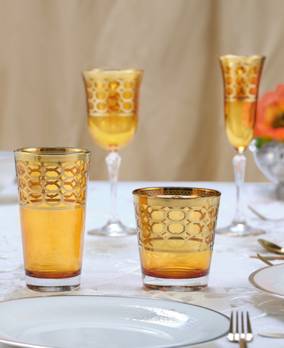 Lorren Home Trends Amber Color High Ball With Gold-tone Rings, Set Of 4 In Gold