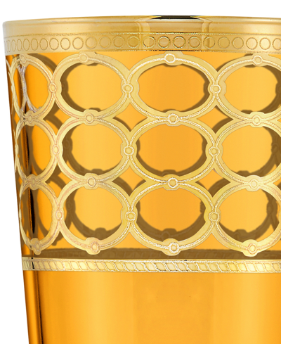 Lorren Home Trends Amber Color High Ball With Gold-tone Rings, Set Of 4 In Gold