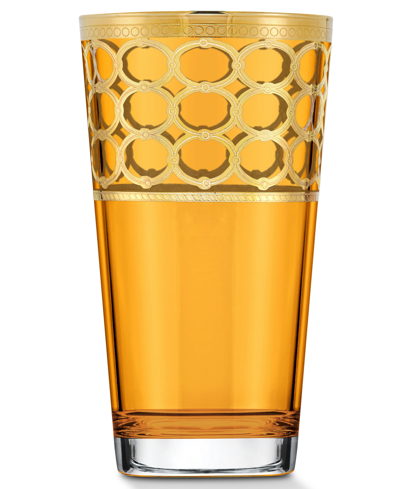 Lorren Home Trends Amber Color High Ball With Gold-tone Rings, Set Of 4 In Gold