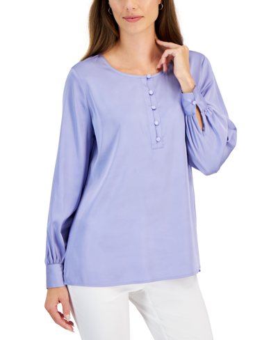 Shop Jm Collection Petite Satin Button-up Blouse, Created For Macy's In Light Lavender