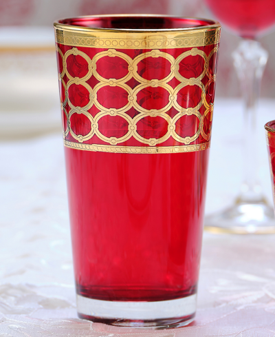 Lorren Home Trends Deep Red Colored High Ball With Gold-tone Rings, Set Of 4 In Red