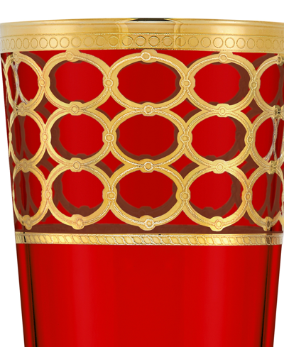 Lorren Home Trends Deep Red Colored High Ball With Gold-tone Rings, Set Of 4 In Red