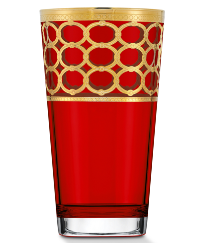Lorren Home Trends Deep Red Colored High Ball With Gold-tone Rings, Set Of 4 In Red