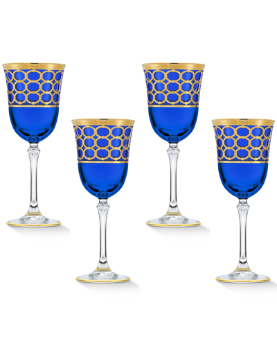 Shop Lorren Home Trends Cobalt Blue Red Wine Goblet With Gold-tone Rings, Set Of 4