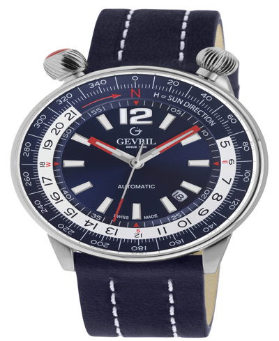 Shop Gevril Men's Wallabout Navy Blue Leather Watch 44mm