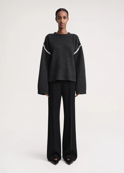 Shop Totême Embroidered Wool Cashmere Knit Grey Melange