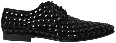 Shop Dolce & Gabbana Black Suede Leather Crystal Shoes