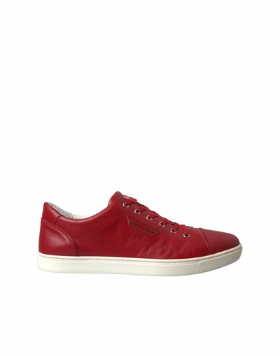 Shop Dolce & Gabbana Shoes Red Portofino Leather Low Top Mens Sneakers