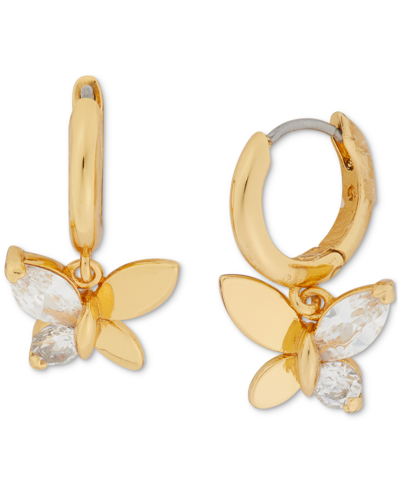 Shop Kate Spade Gold-tone Crystal Social Butterfly Huggie Hoop Earrings, 0.75" In Clear,gold