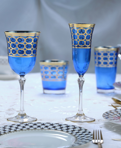 Shop Lorren Home Trends Cobalt Blue White Wine Goblet With Gold-tone Rings, Set Of 4