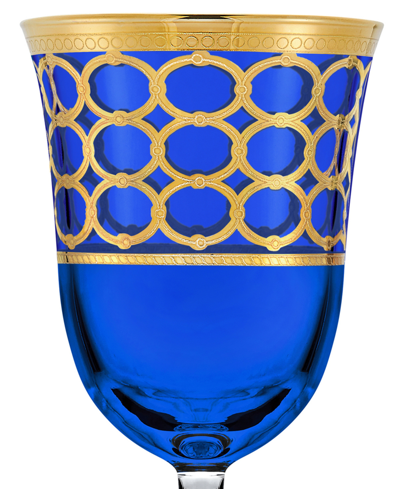 Shop Lorren Home Trends Cobalt Blue White Wine Goblet With Gold-tone Rings, Set Of 4