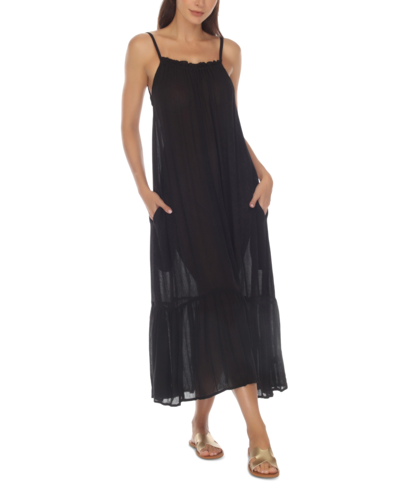 Shop Raviya Women's Ruffle-trim Maxi Dress Cover-up In Black