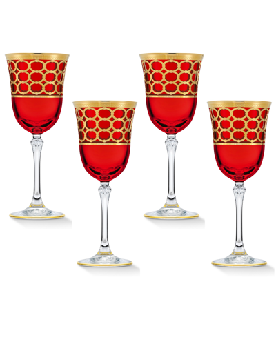 Shop Lorren Home Trends Deep Red Colored Red Wine Goblet With Gold-tone Rings, Set Of 4
