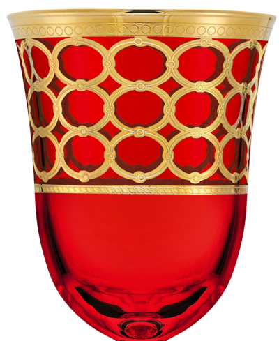 Lorren Home Trends Deep Red Colored Red Wine Goblet With Gold-tone Rings, Set Of 4 In Red