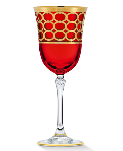 Lorren Home Trends Deep Red Colored Red Wine Goblet With Gold-tone Rings, Set Of 4 In Red