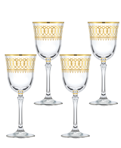 Lorren Home Trends Gold-tone Embellished Red Wine Goblet With Gold-tone Rings, Set Of 4 In Gold
