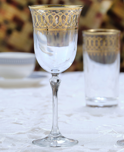 Lorren Home Trends Gold-tone Embellished Red Wine Goblet With Gold-tone Rings, Set Of 4 In Gold