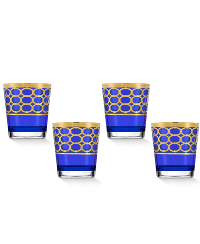 Shop Lorren Home Trends Cobalt Blue Double Old Fashion With Gold-tone Rings, Set Of 4