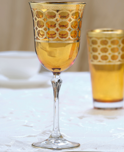 Lorren Home Trends Amber Color White Wine Goblet With Gold-tone Rings, Set Of 4 In Gold