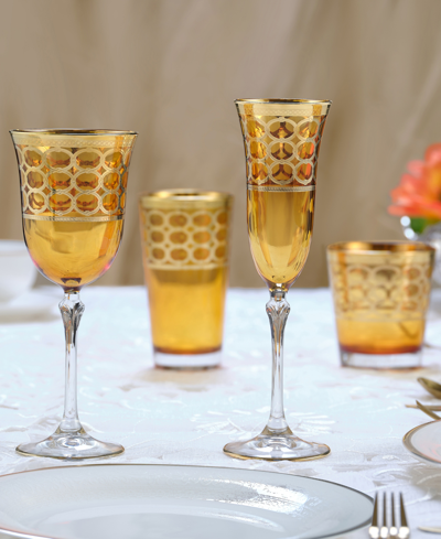 Shop Lorren Home Trends Amber Color White Wine Goblet With Gold-tone Rings, Set Of 4