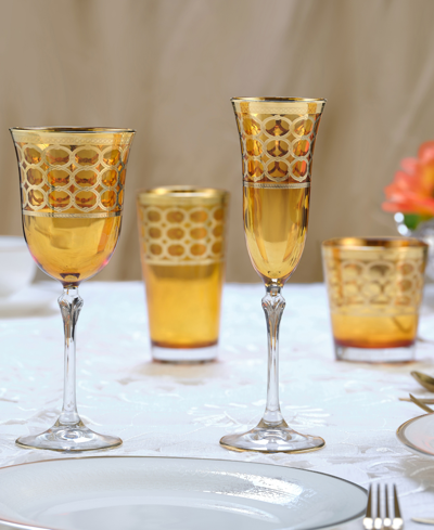 Lorren Home Trends Amber Color White Wine Goblet With Gold-tone Rings, Set Of 4 In Gold
