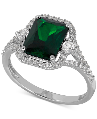 Macy's Lab-grown Emerald (2-1/10 Ct. T.w.) And White Sapphire (3/8 Ct. T.w.) Ring In Sterling Silver In Emerald
