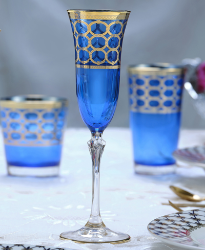 Shop Lorren Home Trends Cobalt Blue Champagne Flutes With Gold-tone Rings, Set Of 4