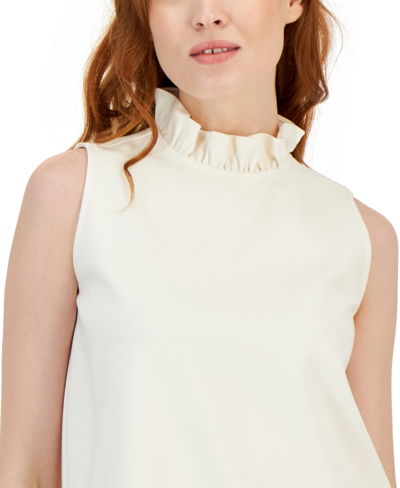 Shop Anne Klein Women's Sleeveless Ruffle-neck Top In Anne White