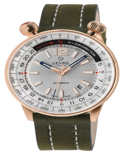 Shop Gevril Men's Wallabout Olive Green Leather Watch 44mm